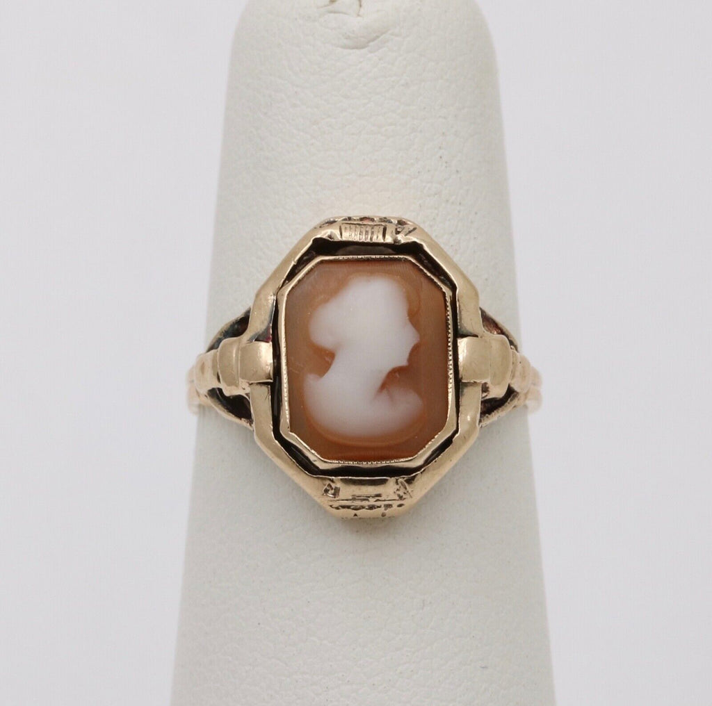 Antique Reversible Cameo and Onyx 10K Yellow Gold Ring