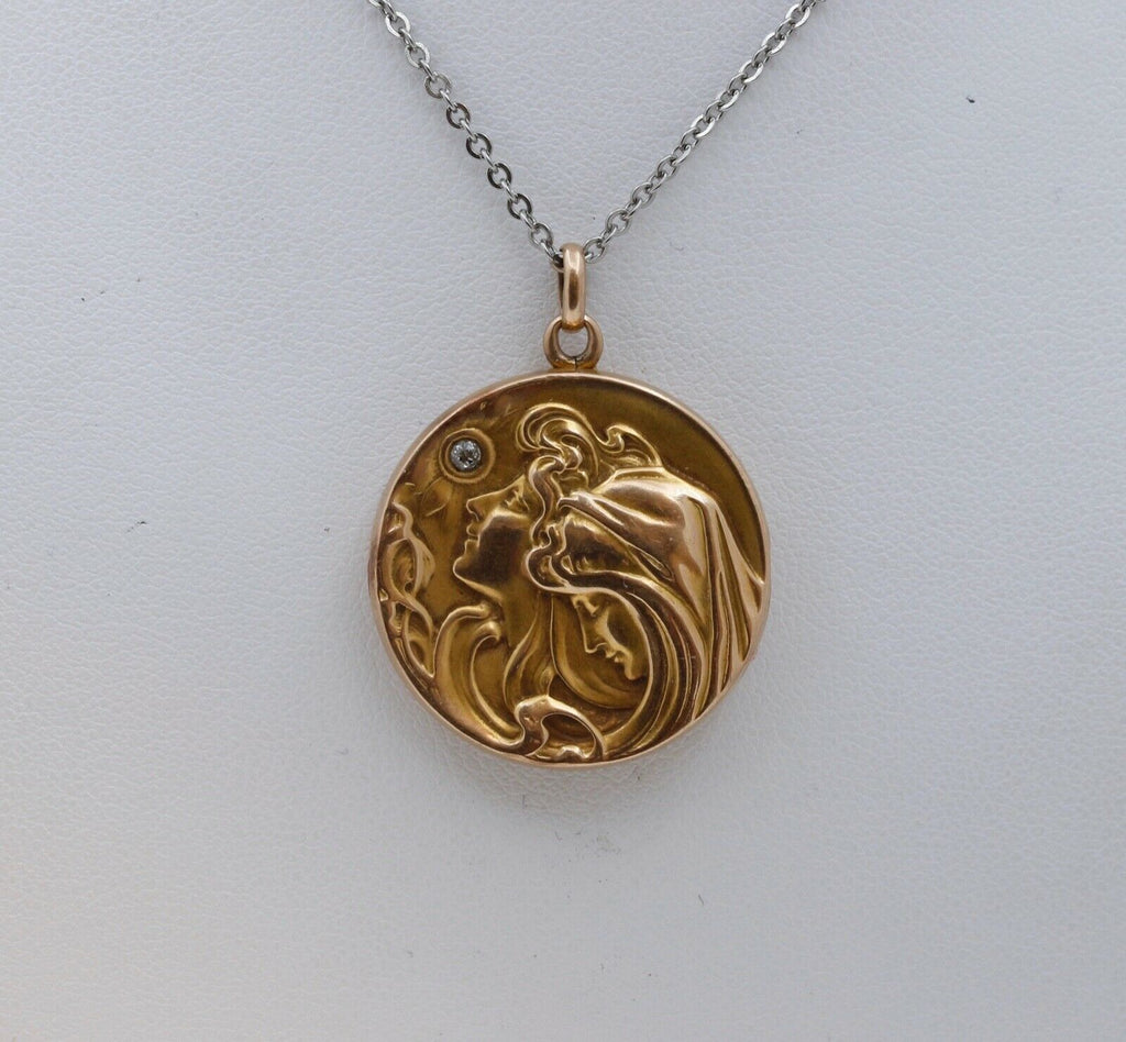Victorian Repousse "Ladies Under The Star" Locket Pendant