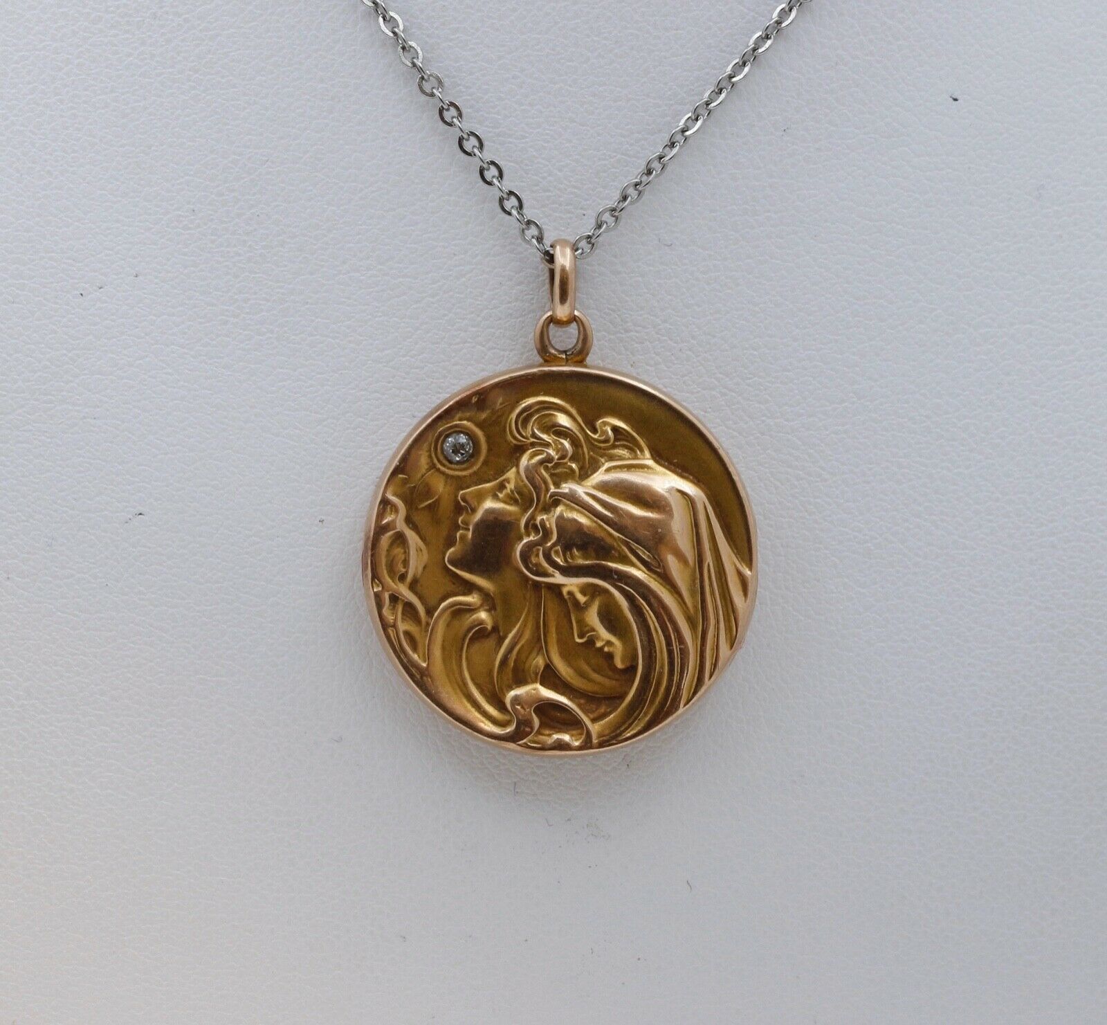 Victorian Repousse "Ladies Under The Star" Locket Pendant