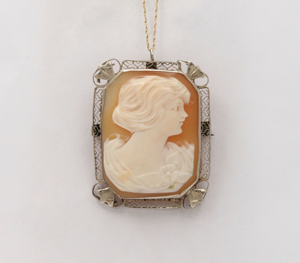 Victorian Adorable Carved Shell Cameo Woman's Portrait Filigree Brooch, Pin. Pen