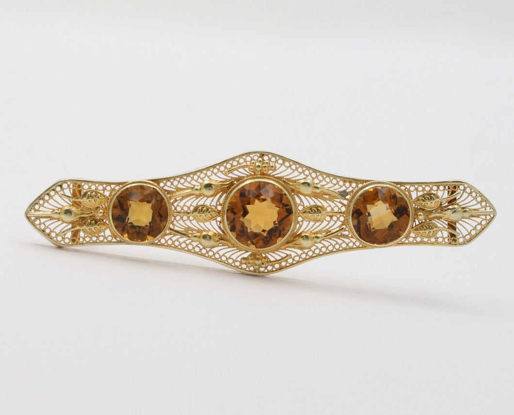 Vintage 14K Yellow Gold Citrine Bar Pin Brooch