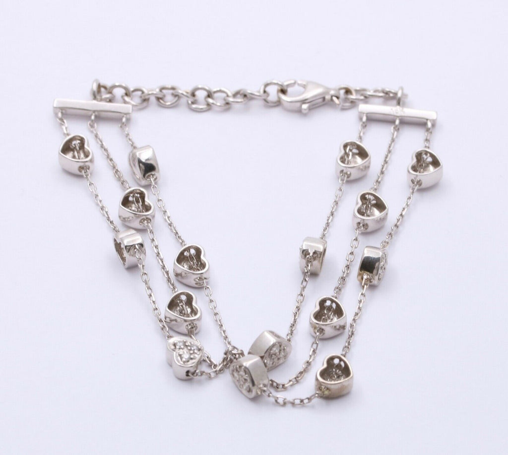 Vintage Hearts Diamonds 18K White Gold 3 Row Bracelet