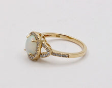 Load image into Gallery viewer, Vintage Australian Opal and Diamond Halo 14K Yellow Gold Ring, Engagement Ring
