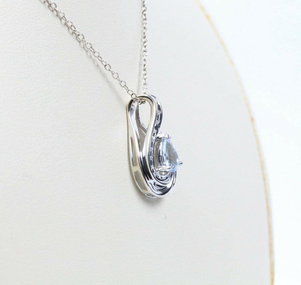 Vintage 14K White Gold Aquamarine Diamond Tear Drop Pendant
