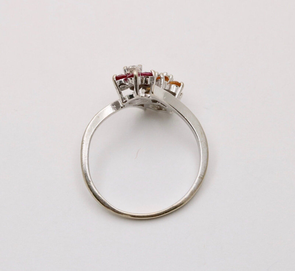 Vintage Flower Multi Stone 14K White Gold Ring