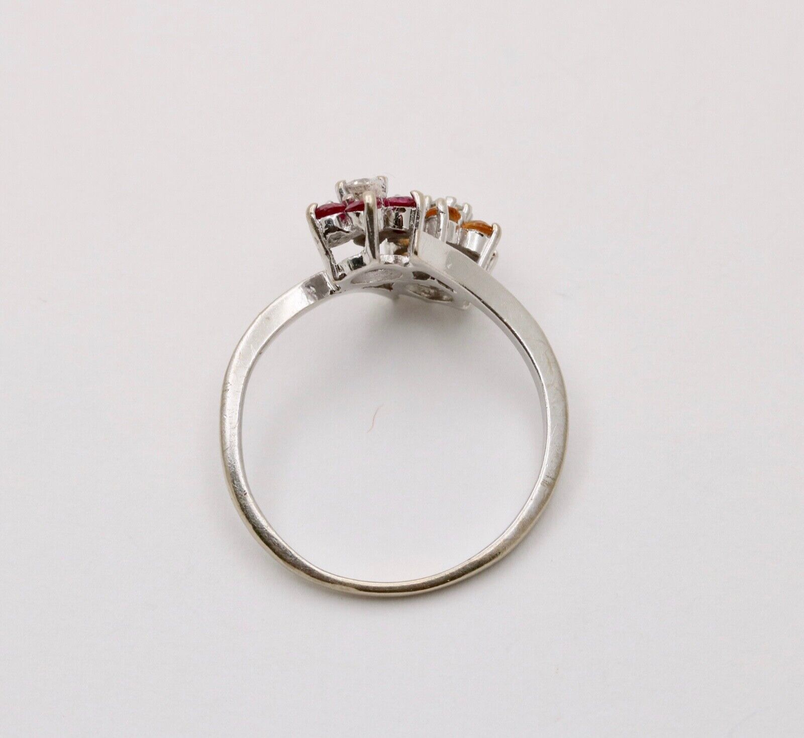 Vintage Flower Multi Stone 14K White Gold Ring