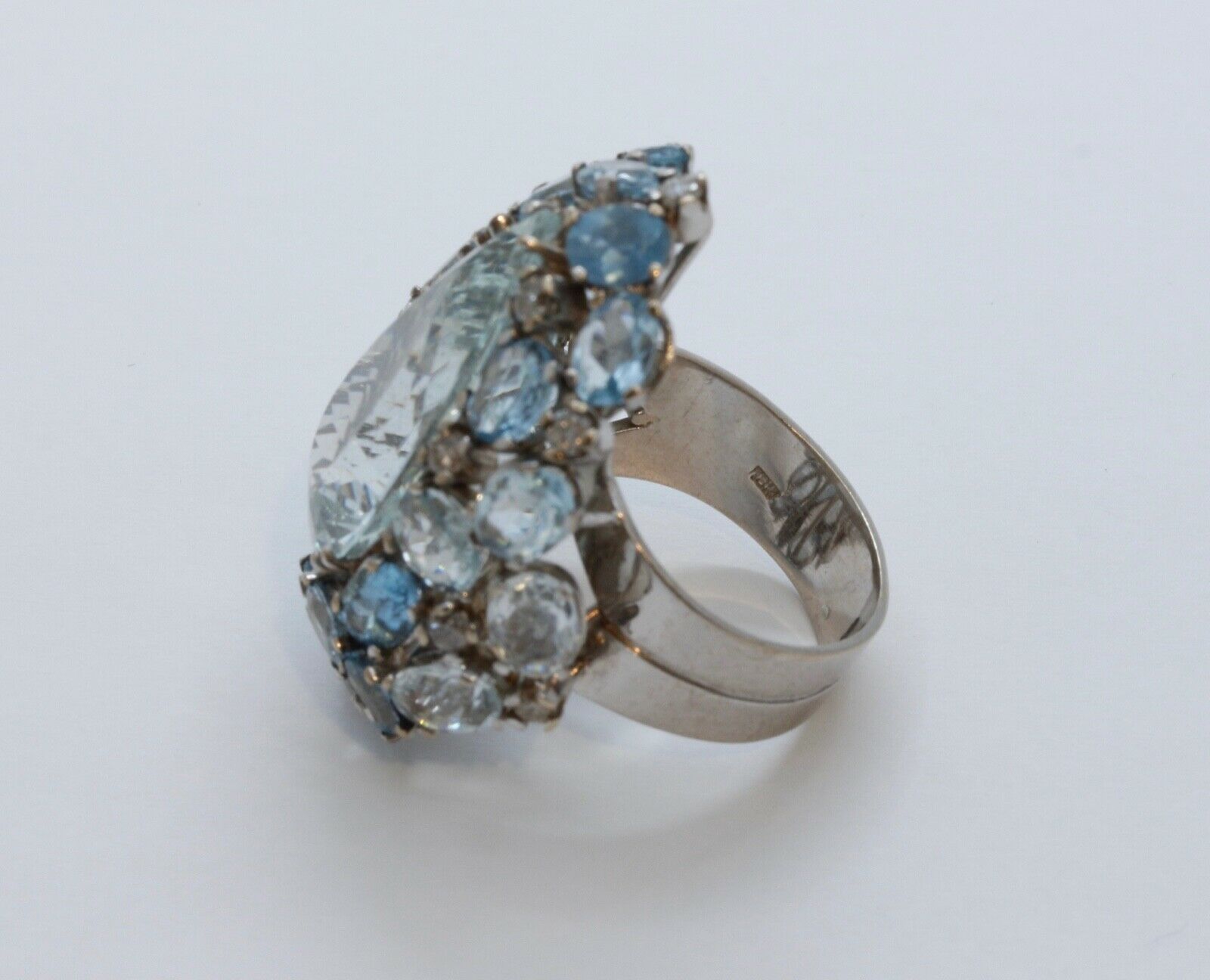 Large Aquamarine Diamonds 18K White Gold Statement Cocktail Ring