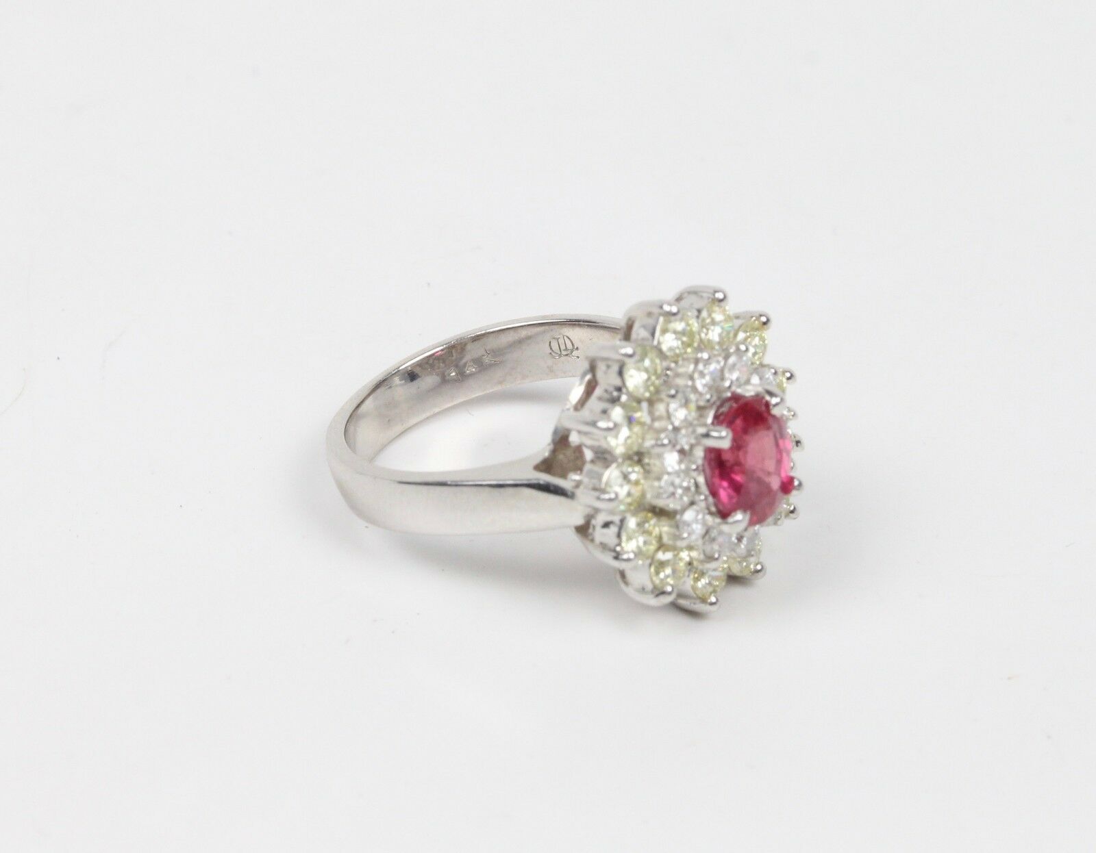 Vintage Ladies Ruby and Diamond 14K White Gold Ring