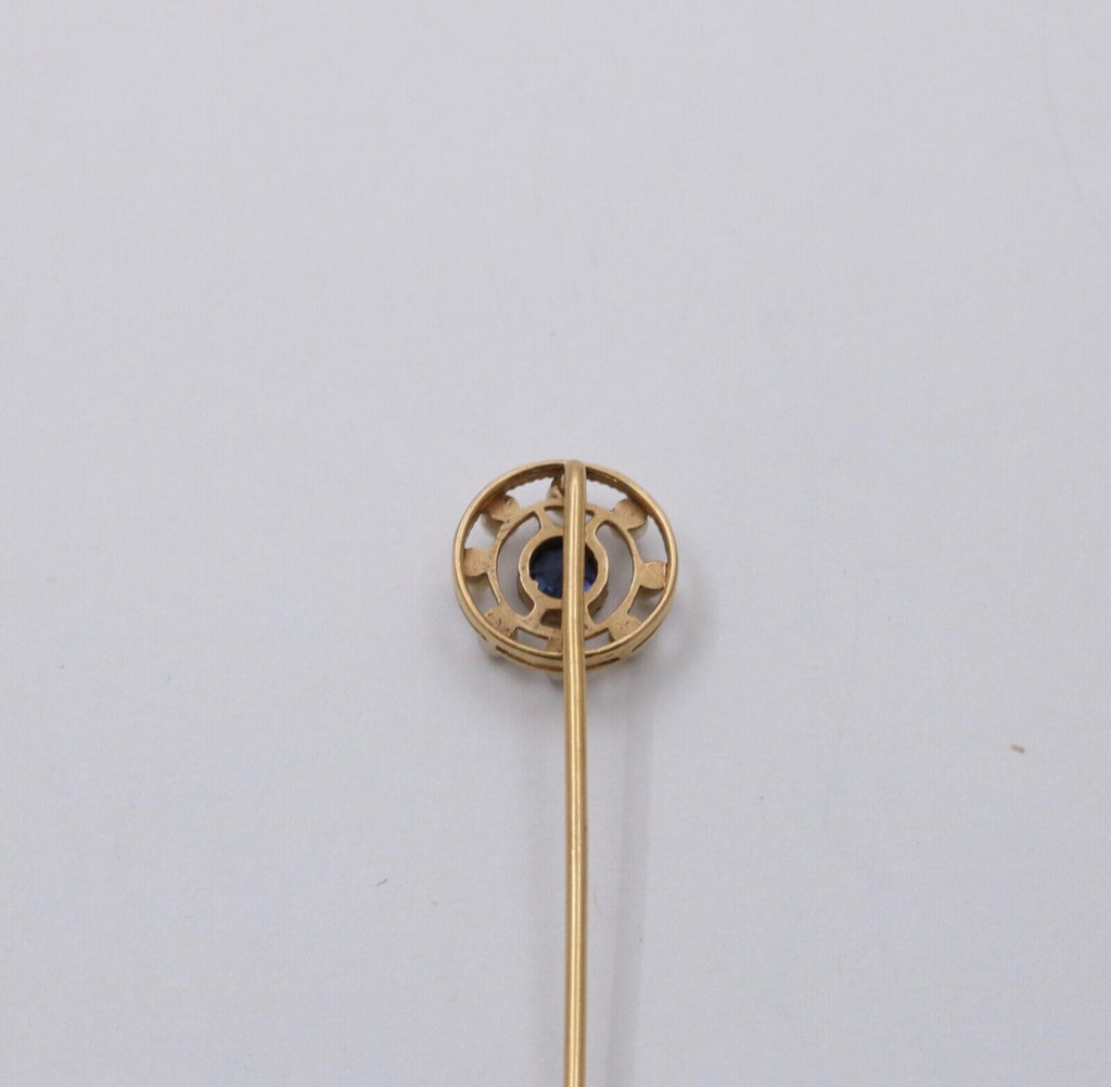 Antique Art Deco Sapphire and Pearl 14K Yellow Gold Stick Pin