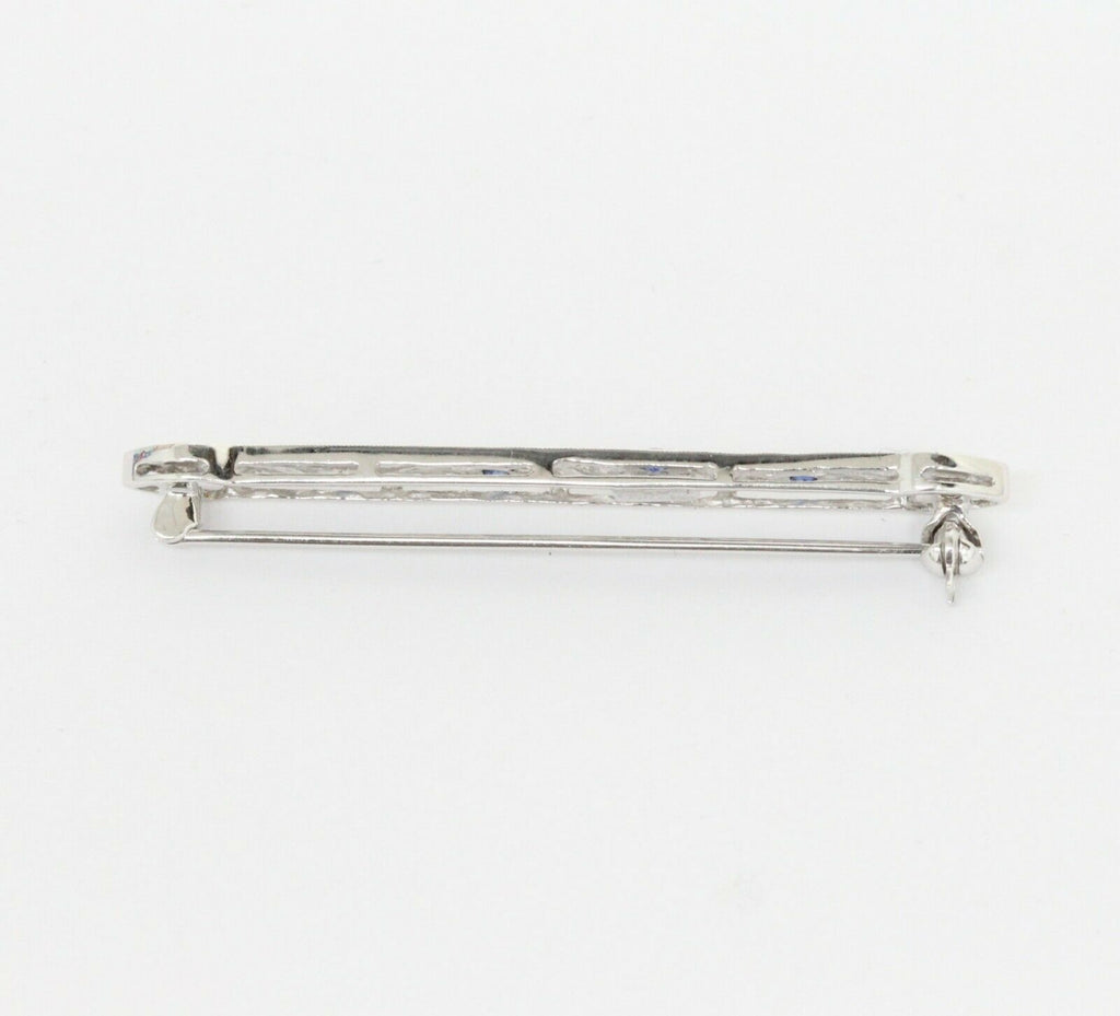 Vintage 18K White Gold Diamond Sapphire Bar Pin