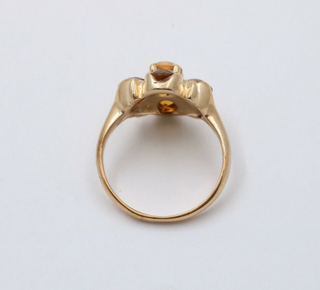 Vintage 14K Yellow Gold Citrine Flower Ring, Cocktail Ring