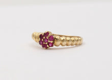 Load image into Gallery viewer, Beautiful Flower Rubies 14K Yellow Gold Ring
