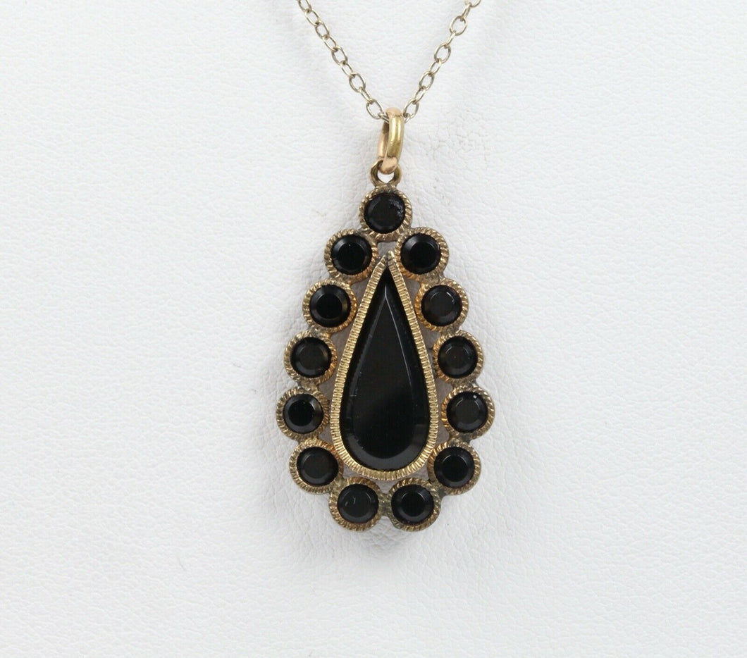 Victorian Teardrop Pendant Onyx Gold Filled