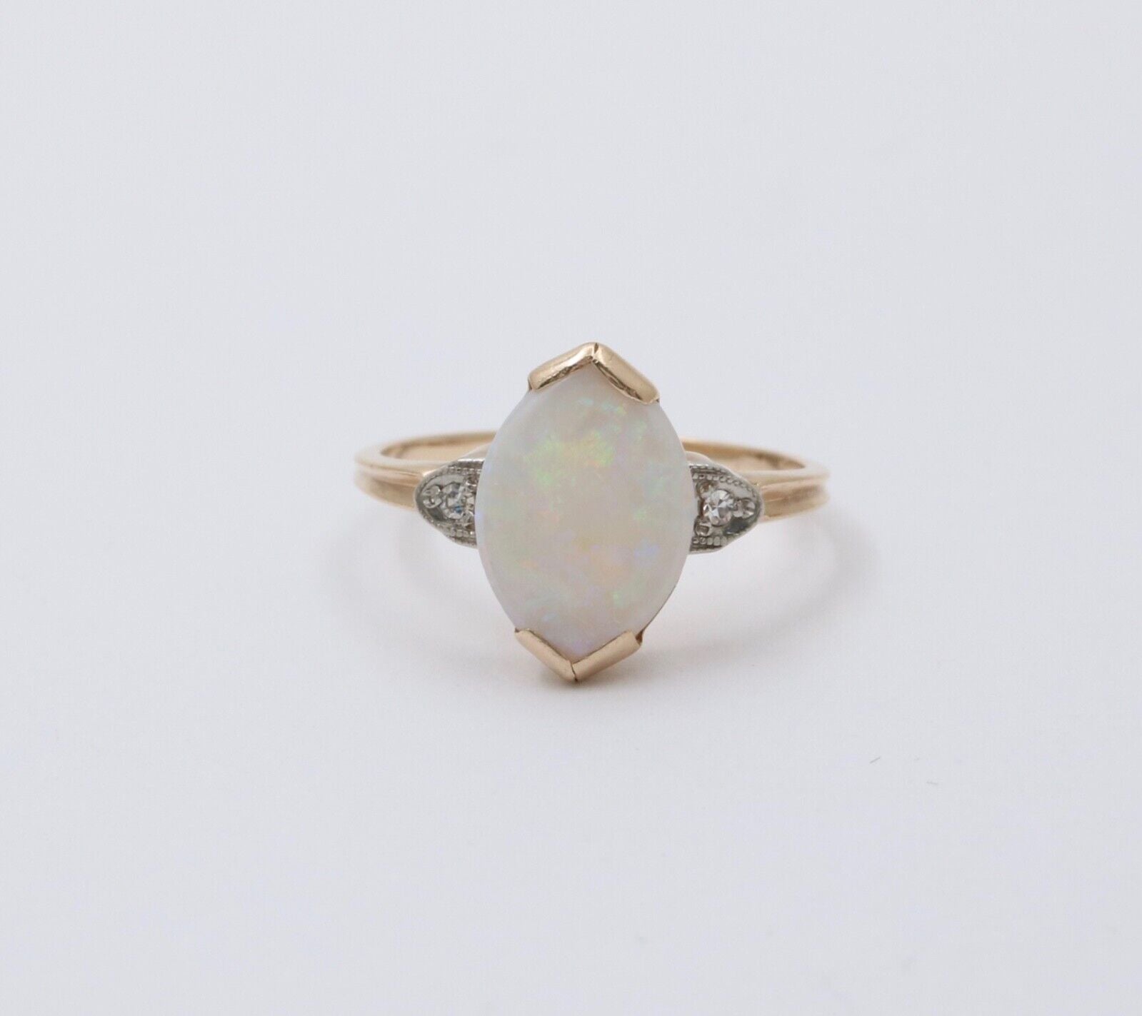 Art Deco 10K Yellow Gold Opal & Diamond Ring