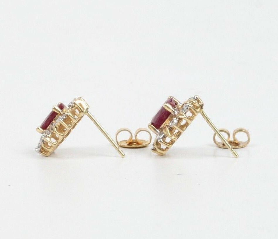 Vintage 14K Two Tone Gold Ruby & Diamonds Studs Earrings