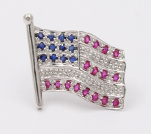 Load image into Gallery viewer, Classic 14K White Gold And Diamond American Flag, 4th of July Brooch, Pin.
