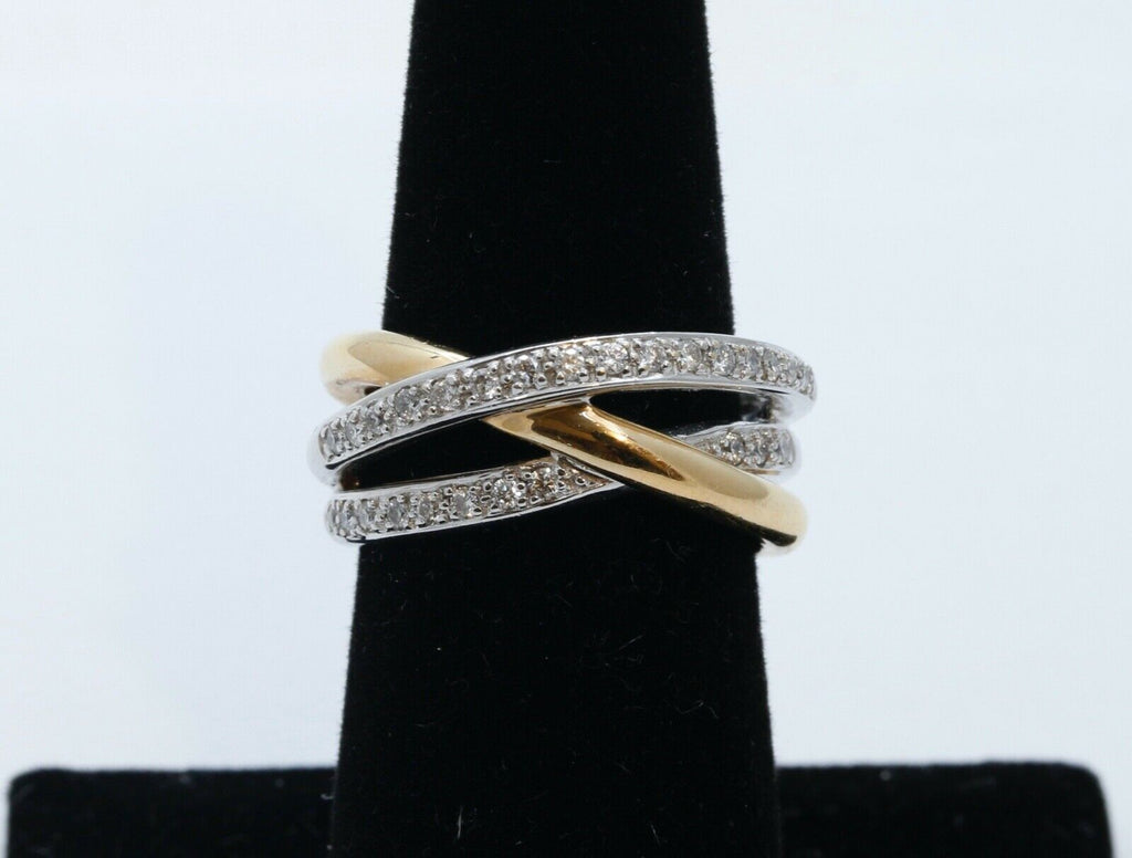 Vintage Diamonds 14K White Yellow Gold Trinity Ring