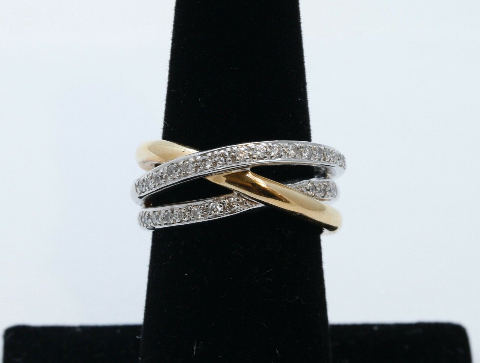 Vintage Diamonds 14K White Yellow Gold Trinity Ring