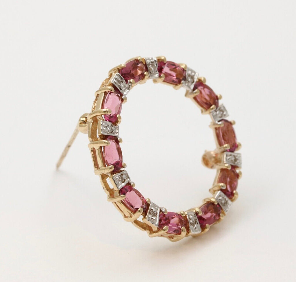 Vintage Pink Tourmaline Diamonds 14K Yellow White Gold Brooch Pin
