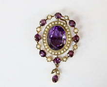 Load image into Gallery viewer, Victorian Amethyst Seed Pearl Milgrain 9 Carat Brooch Pendant
