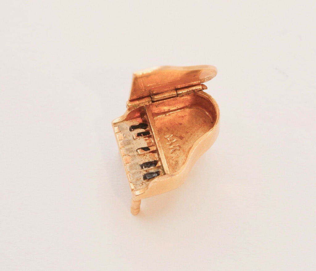 Vintage 14K Yellow Gold Movable Piano Enamel Pendant Charm