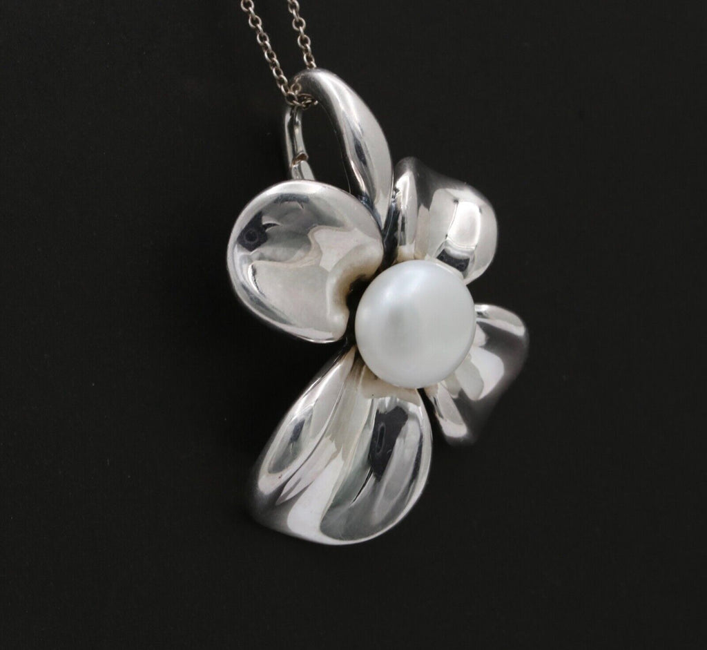 Vintage Sterling Silver Ann King Pearl Orchard Flower Pendant