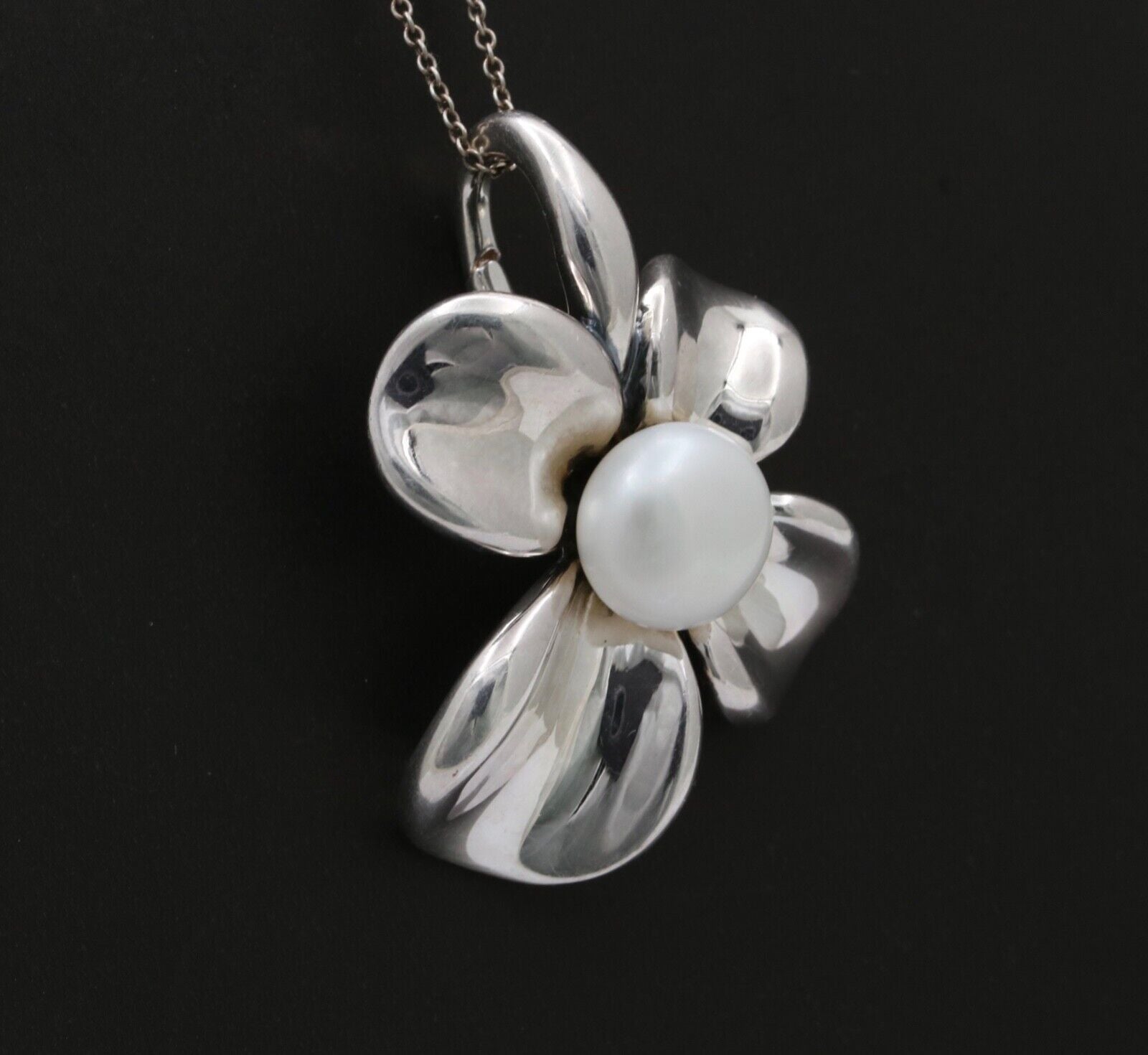Vintage Sterling Silver Ann King Pearl Orchard Flower Pendant