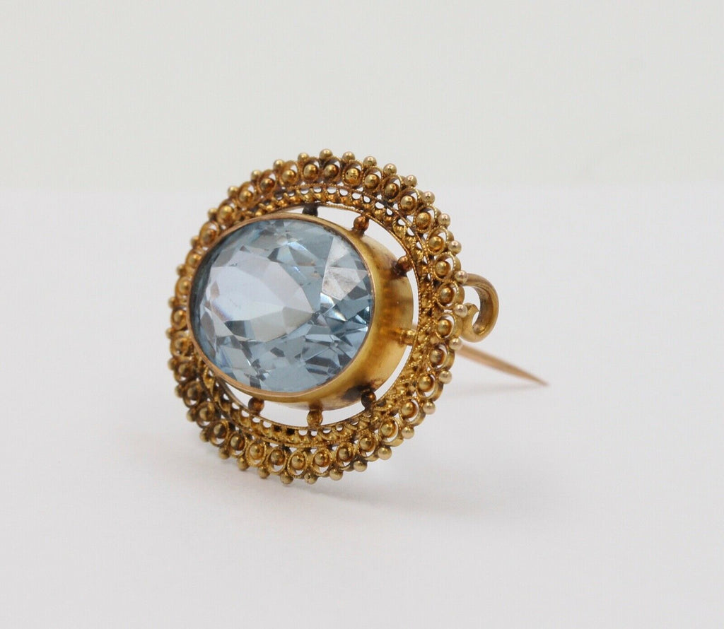 Antique Victorian Etruscan Revival Blue Spinel Brooch Pin