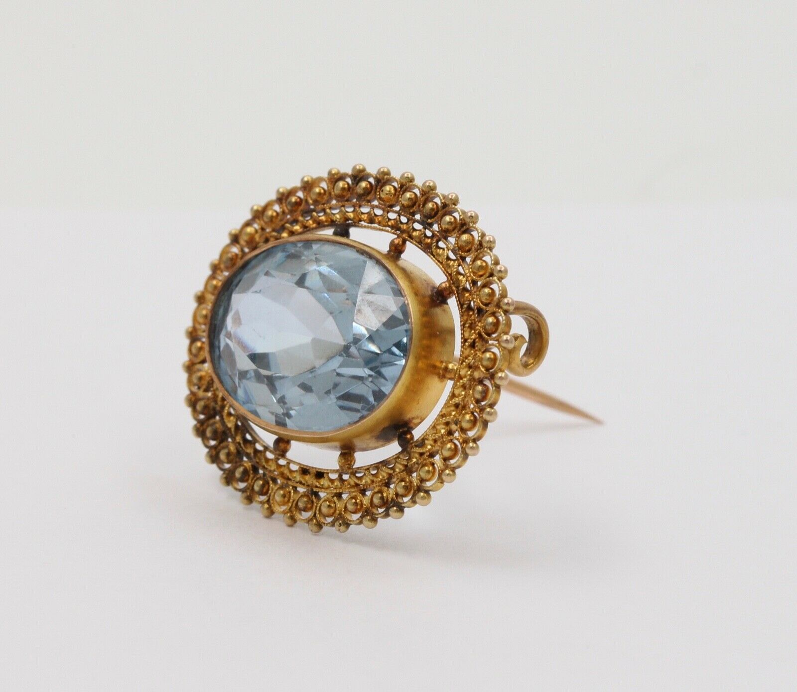 Antique Victorian Etruscan Revival Blue Spinel Brooch Pin