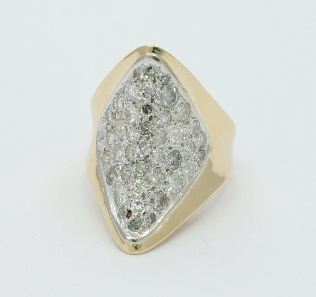 Vintage Ladies 14K Yellow White Gold Diamonds Cluster Ring