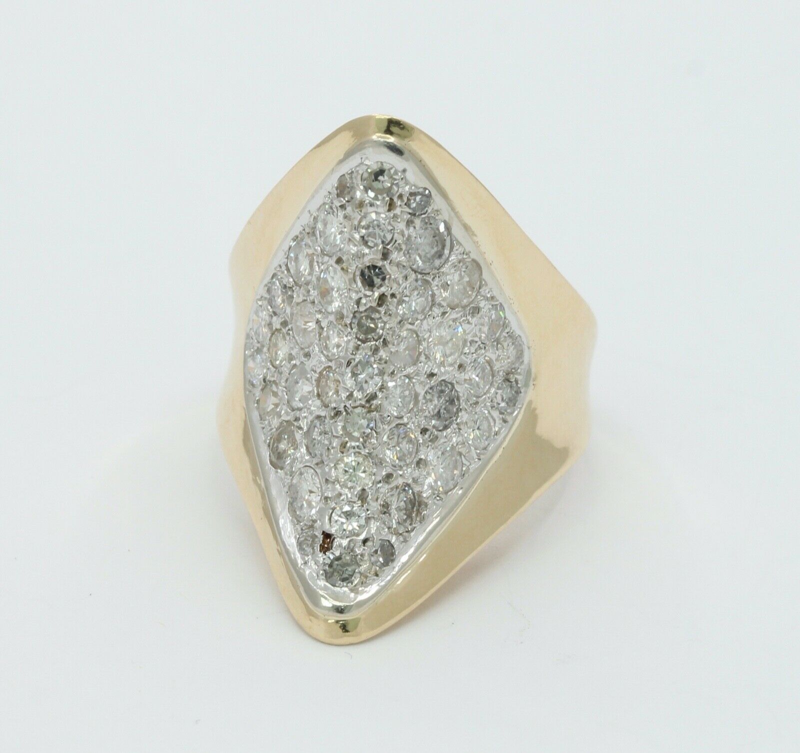 Vintage Ladies 14K Yellow White Gold Diamonds Cluster Ring