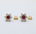 Vintage Star Ruby Diamonds Platinum 18K YG Earrings