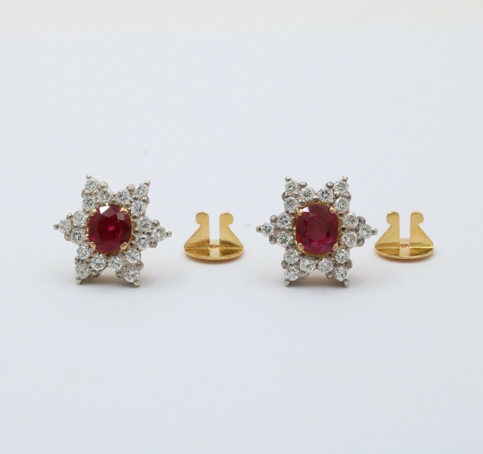 Vintage Star Ruby Diamonds Platinum 18K YG Earrings