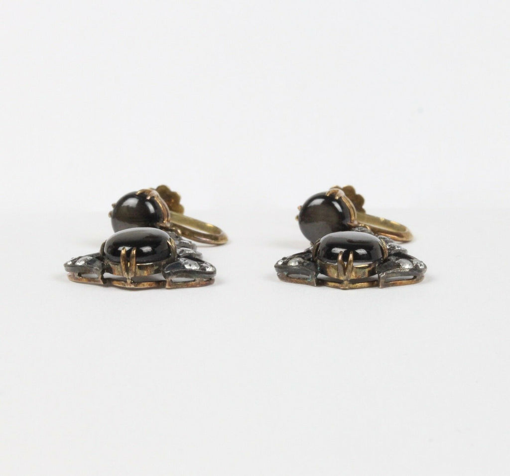 Victorian 14K Yellow Gold and Silver Black Star Sapphire Chandelier Earrings