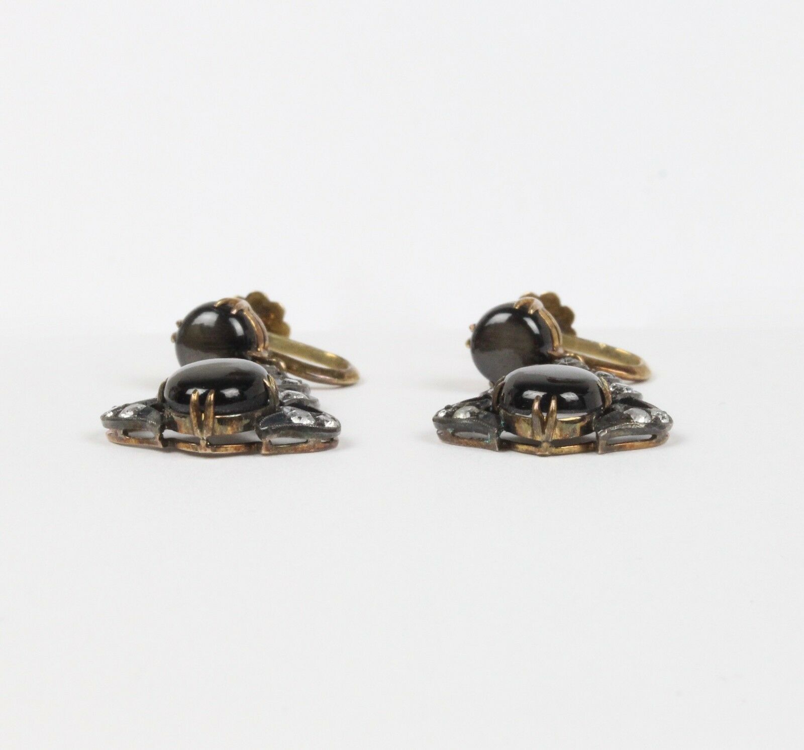 Victorian 14K Yellow Gold and Silver Black Star Sapphire Chandelier Earrings