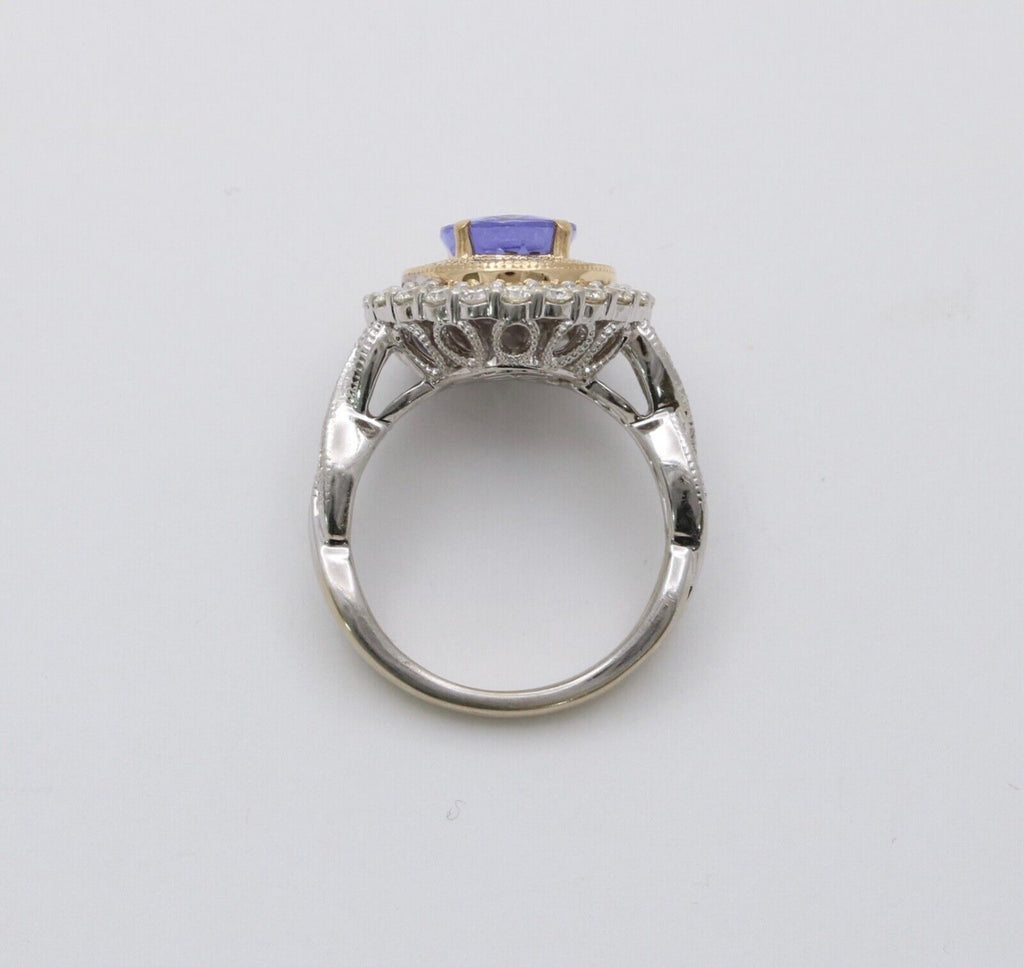 Vintage Tanzanite And Diamond Halo 14K White Gold Ring