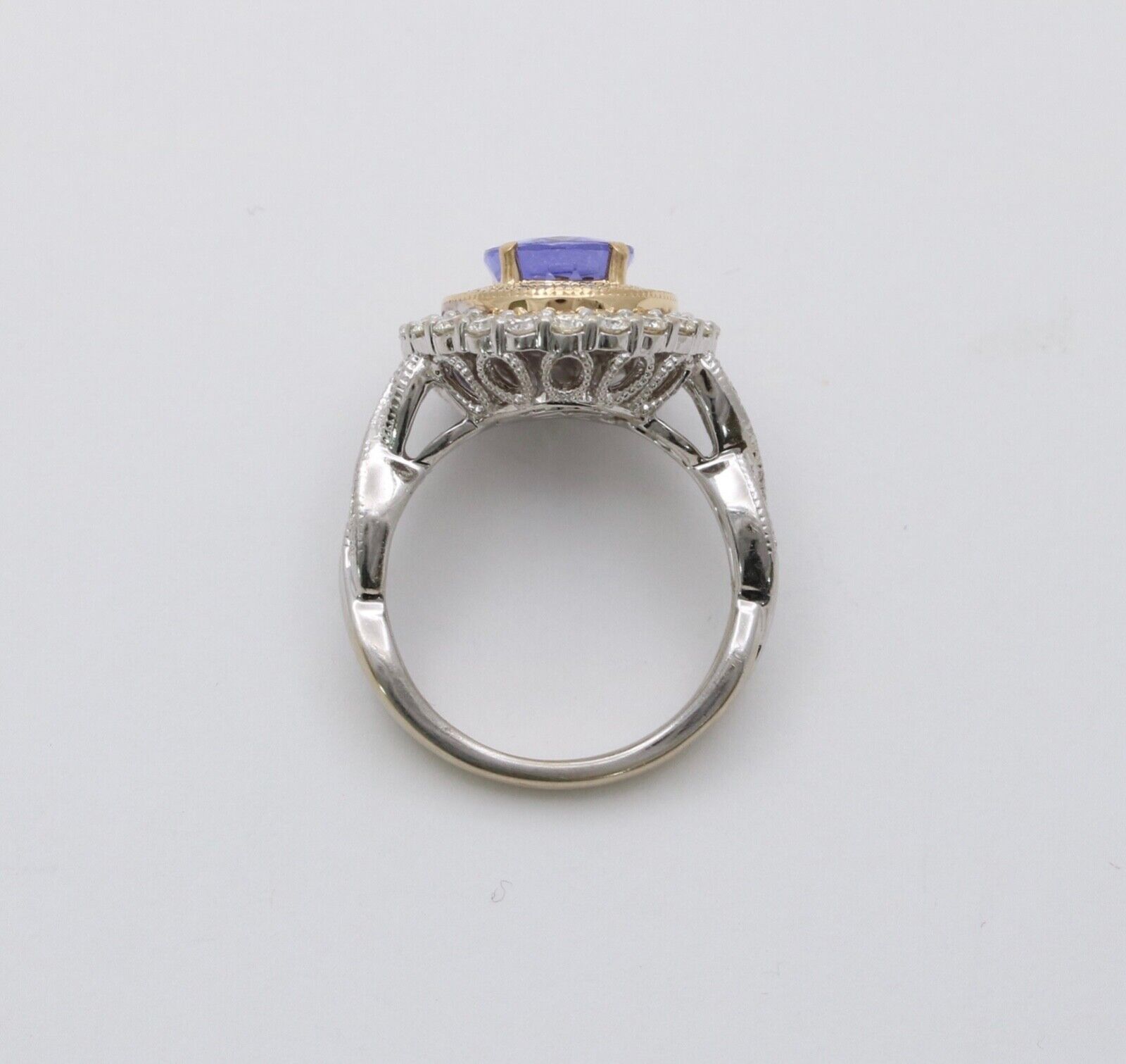 Vintage Tanzanite And Diamond Halo 14K White Gold Ring