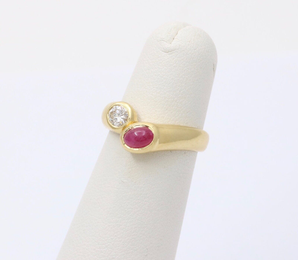 Vintage Bypass 18K Yellow Gold Ruby Diamond Ring
