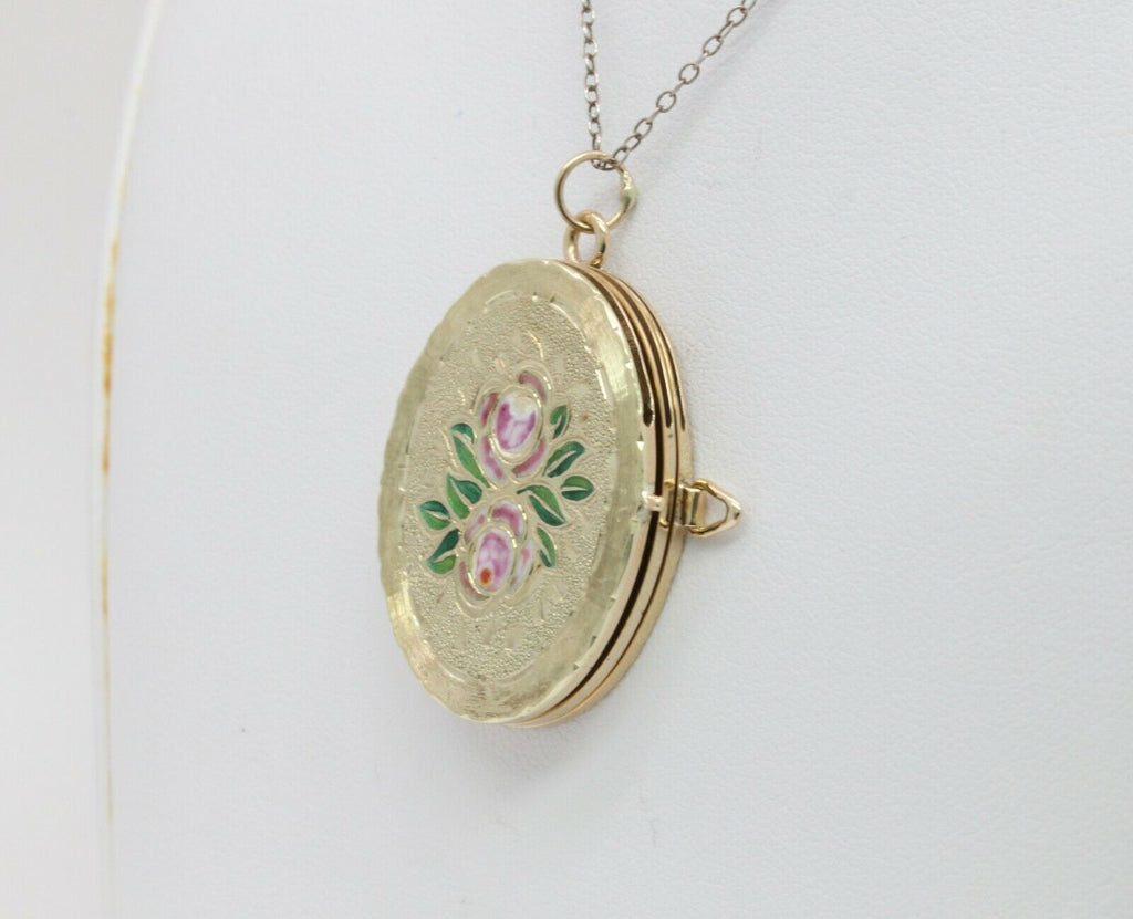 Vintage 14K Yellow Gold Floral Enamel Locket