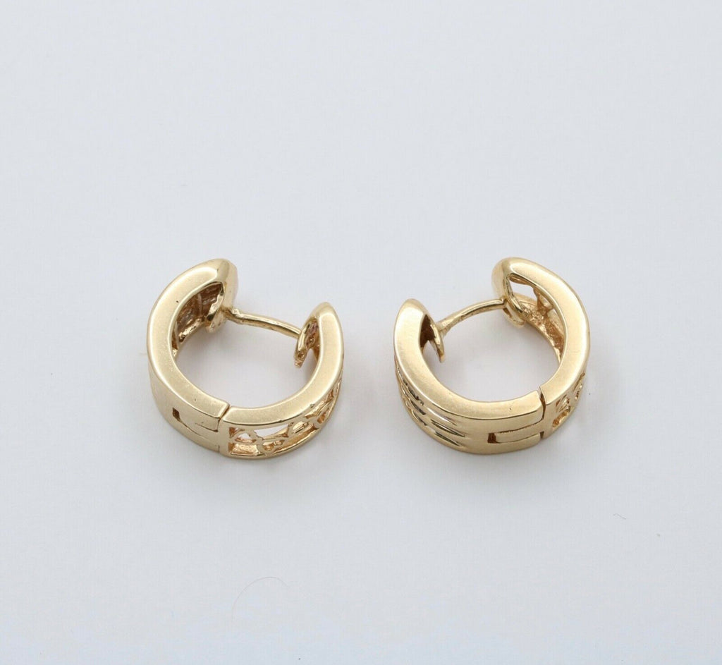 Vintage Hearts Diamonds 14K Yellow Gold Huggie Earrings
