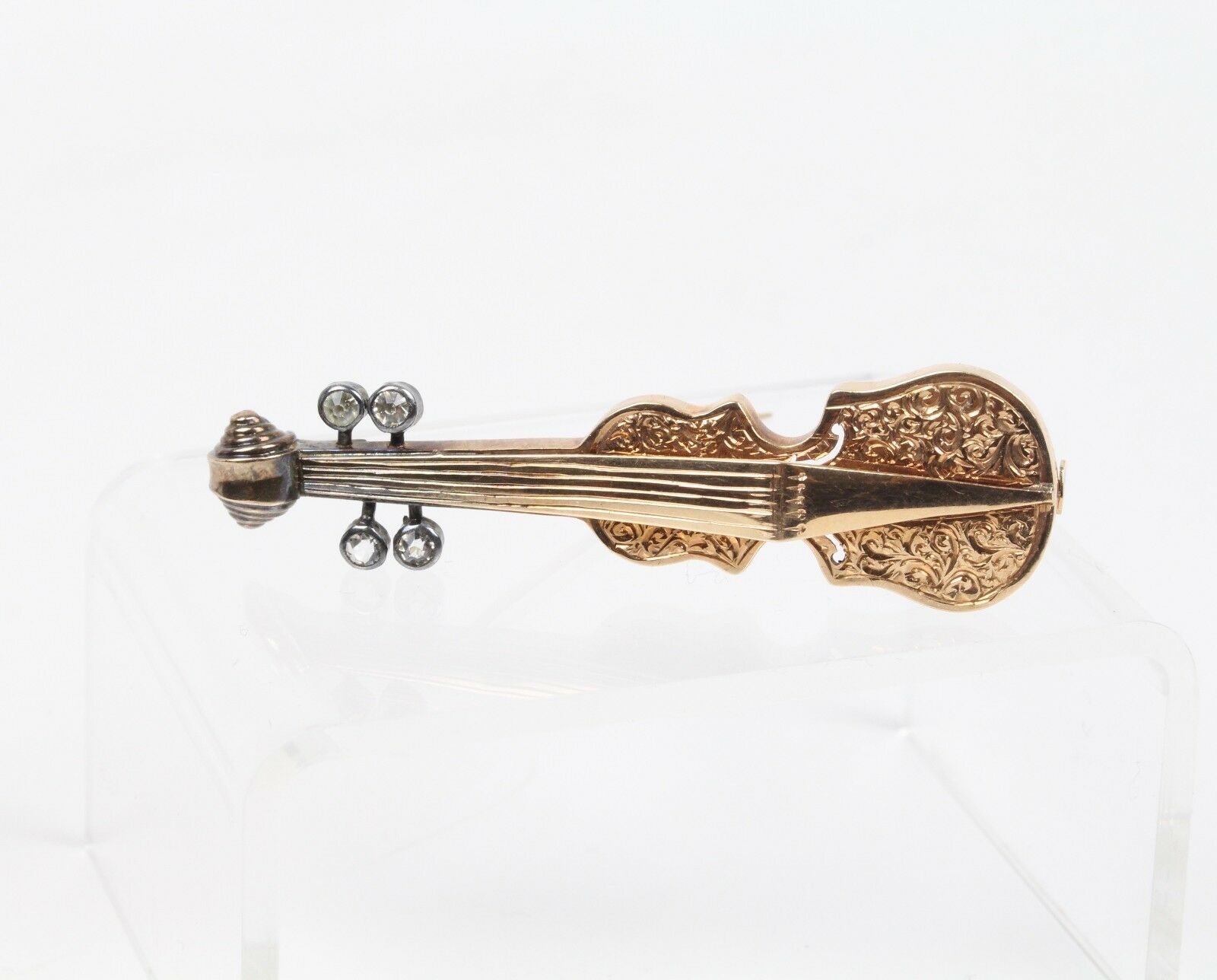 Vintage Violin Brooch Pin 14K Yellow Gold