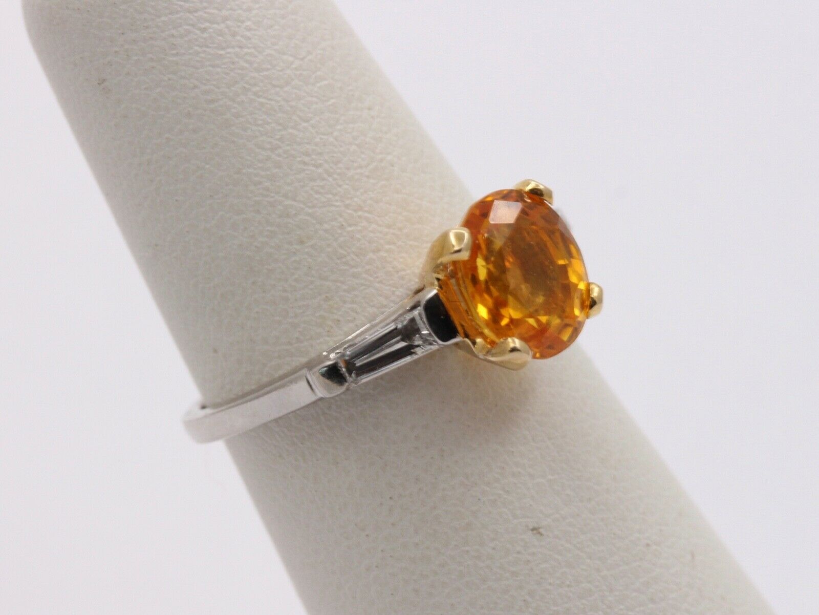 Vintage Oval Yellow Sapphire Baguette Diamonds Platinum Ring