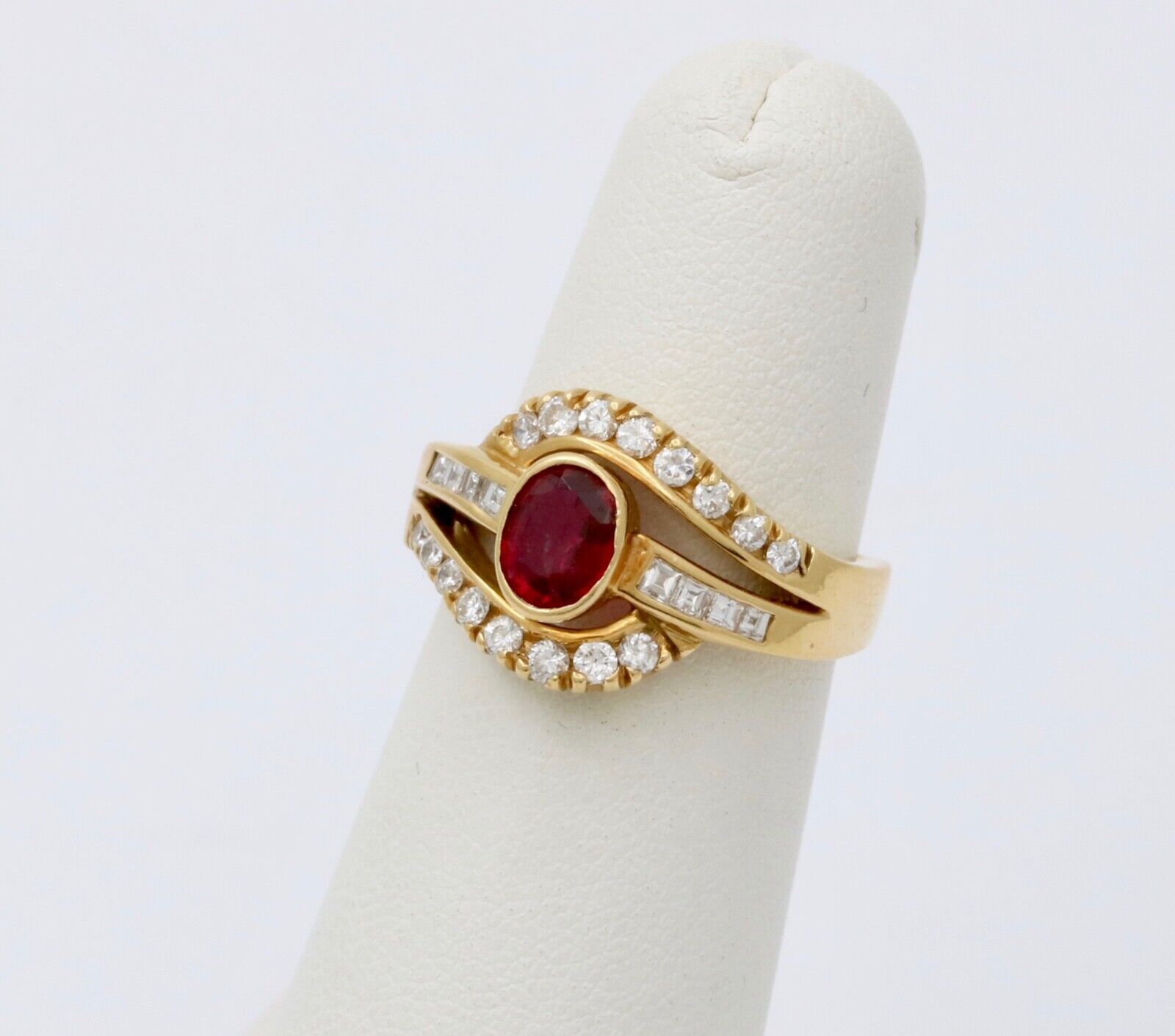 Vintage 18K Yellow Gold Ruby & Diamond Ring, Engagement Ring