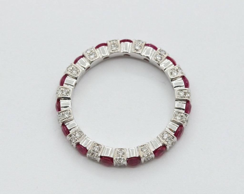 Ladies 18K White Gold Diamonds Rubies Stacking Eternity Band