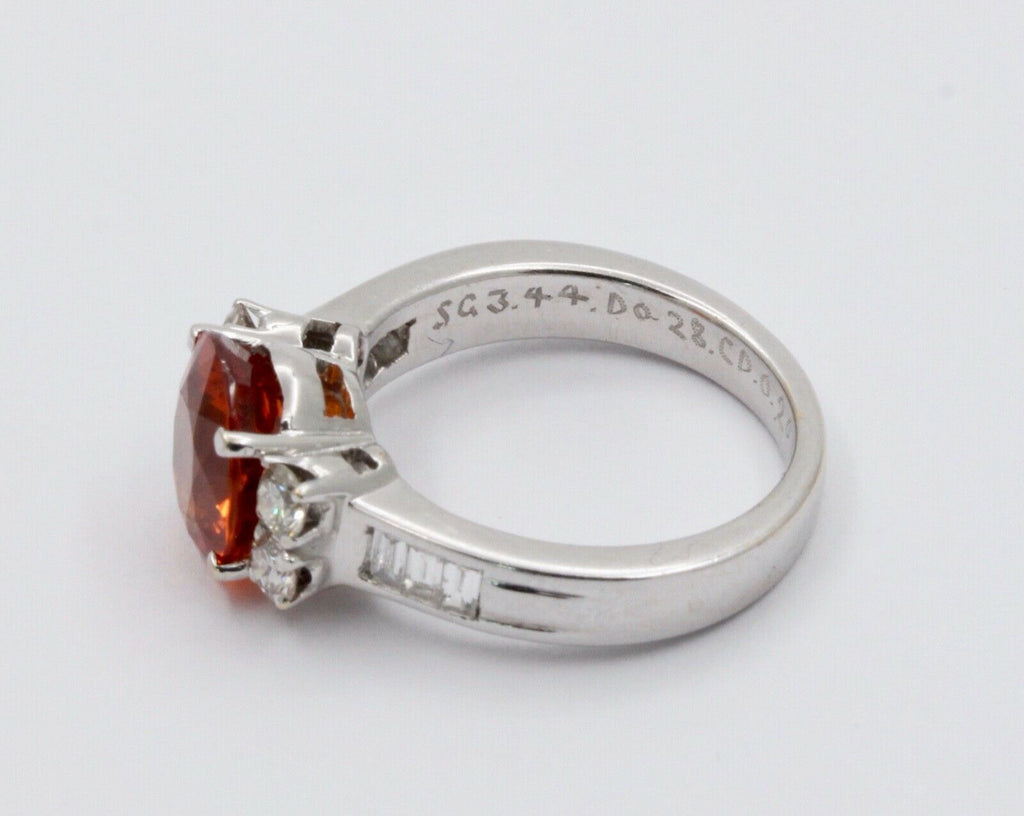 Vintage 18K White Gold Spessartine Garnet Diamond Alternative Engagement Ring