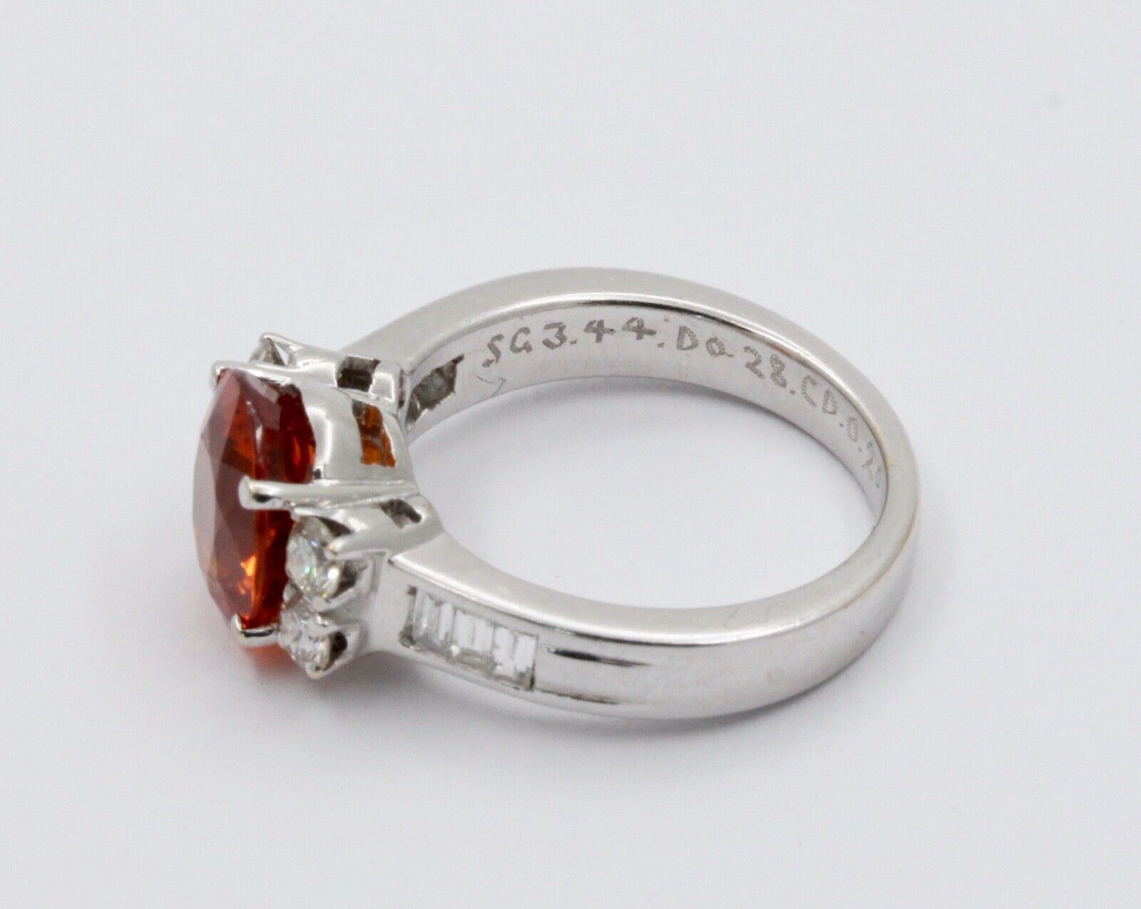 Vintage 18K White Gold Spessartine Garnet Diamond Alternative Engagement Ring