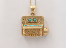 Load image into Gallery viewer, Vintage Organ 14K Yellow Gold Turquoise Pendant
