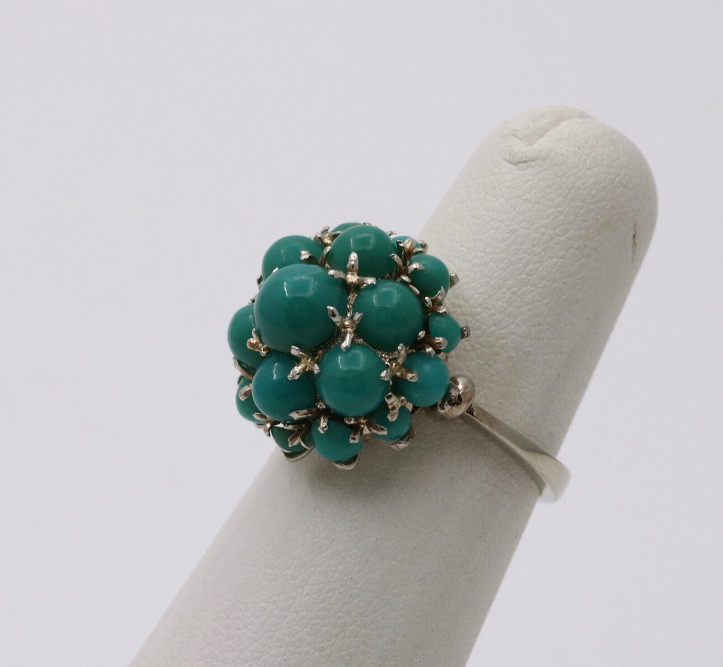 Vintage 18K Gold Dome Cluster Turquoise Ring