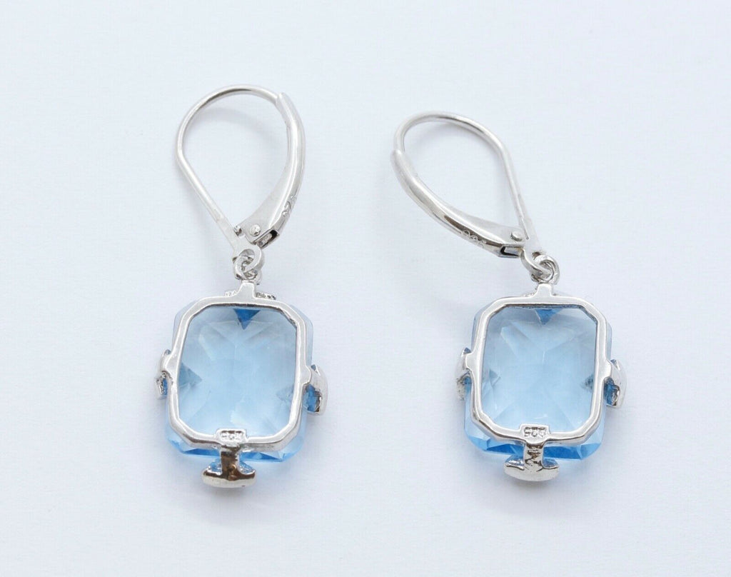 Vintage Blue Topaz White CZ 925 Sterling Silver Dangle Earrings