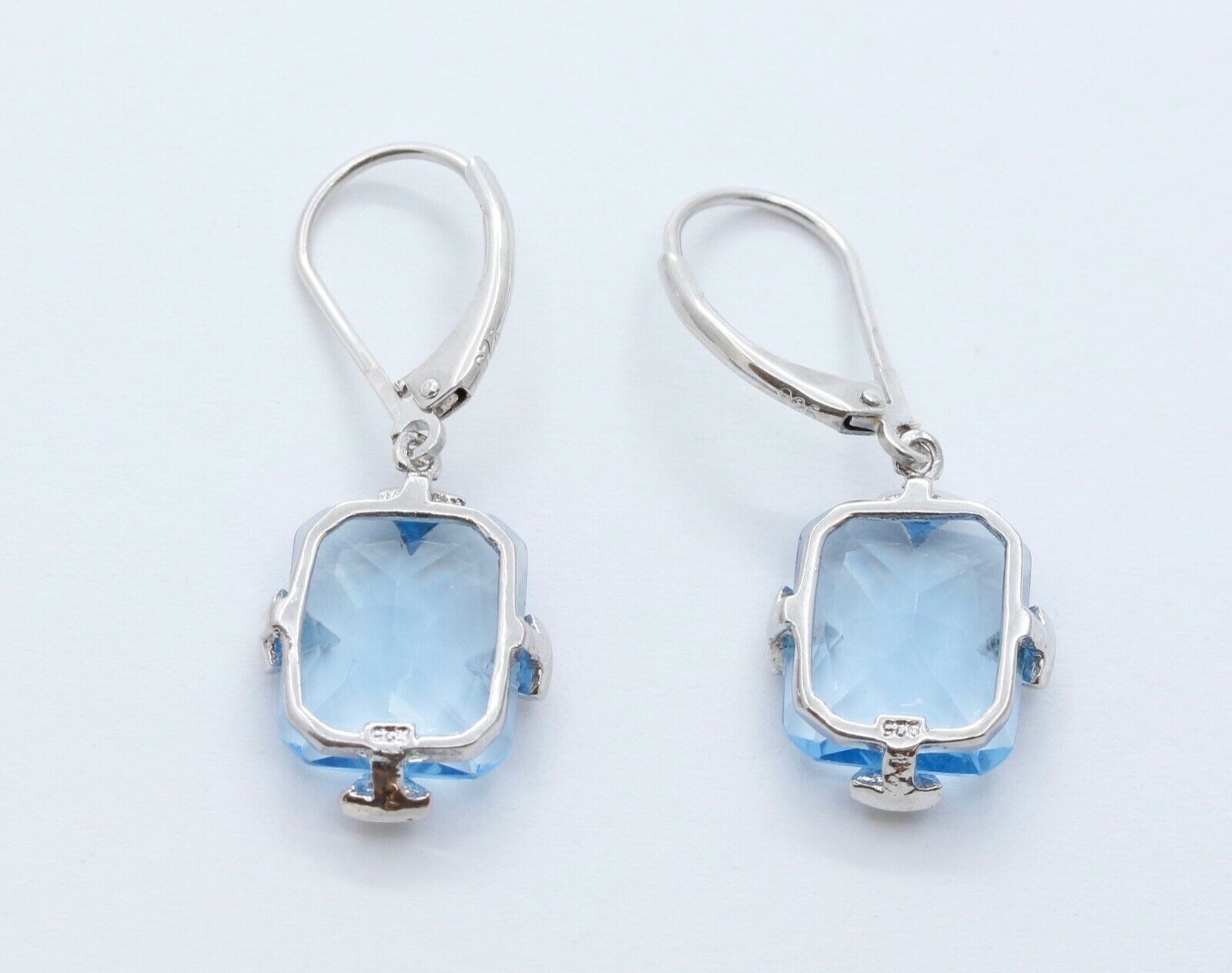 Vintage Blue Topaz White CZ 925 Sterling Silver Dangle Earrings